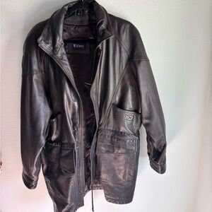 Vintage Chocolate Brown Leather Trench Jacket in Men’s Medium